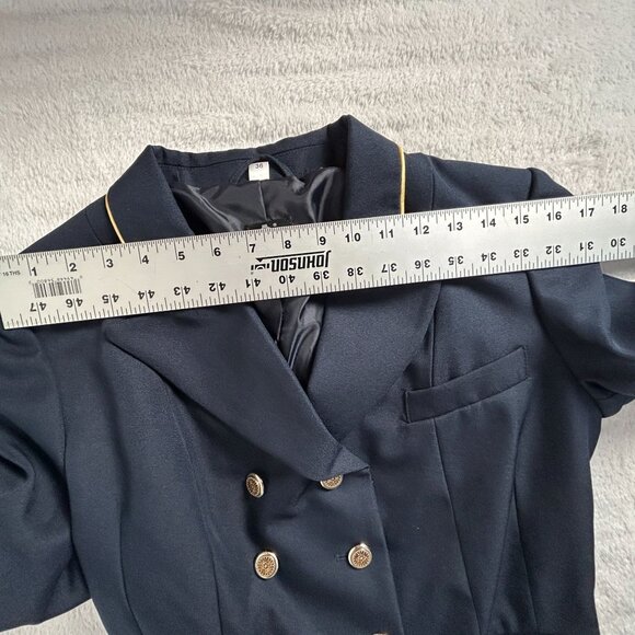 PFIFF Double-Breasted Dress Coat Jacket with Faux Leather Skirt Size 36 Navy - Picture 7 of 11